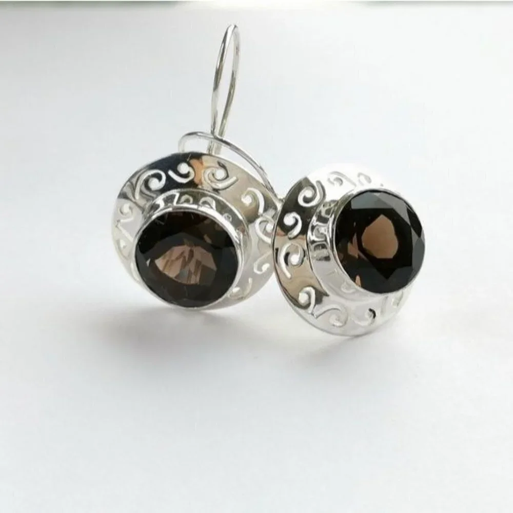 Smokey Topaz Smoky Quartz drop earrings in Sterling Silver 🆕
